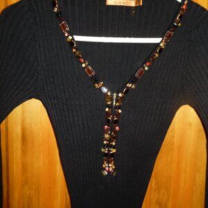 Belldini Womans Ribbed Black Sweater Small  Jeweled Beautiful